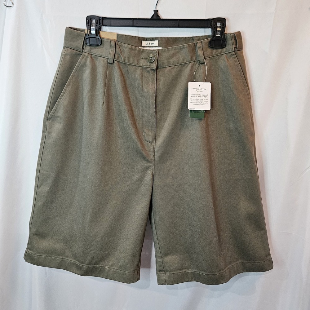 LL Bean Olive Wmns Shorts Sz 12 NWT pleated WrinkleFree Preppy 90's Vtg Gorpcore